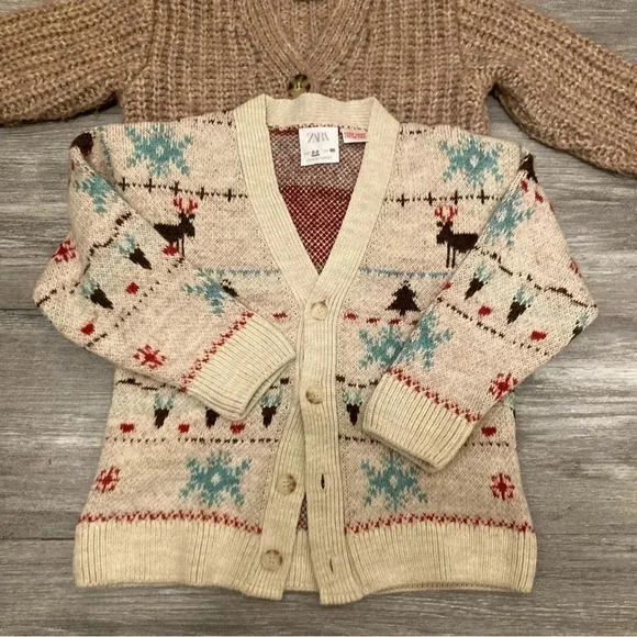 Zara baby Holiday Knitted Cardigans Grandpa Core boho Bundle Of 2 12-18M 2-3y - Picture 2 of 11